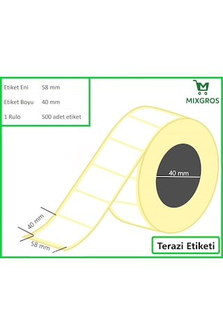 40x58 Mm Termal Terazi Etiketi 1 Rulo: 500 Adet Etiket