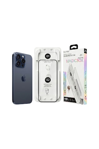 Fulltech Magicbox iPhone Uyumlu 15 Pro Premium Tempered Glass Aparatlı Ekran Koruyucu - Clear