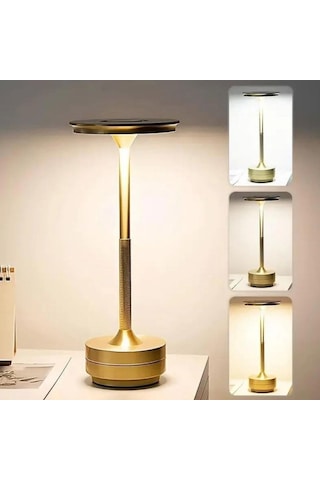Buffer Eskitme Gold Kasa Dokunmatik Şarjlı Masa Lambası 3 Renk Işık Modlu, Led Aydınlatmalı, Modern & Dekoratif Abaju Bronz