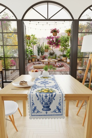 Vivanni Home Yıkanabilir Dikdörtgen Runner Günlük Kullanıma Uygun, Pratik Ve Uzun Ömürlü Limon Mavi