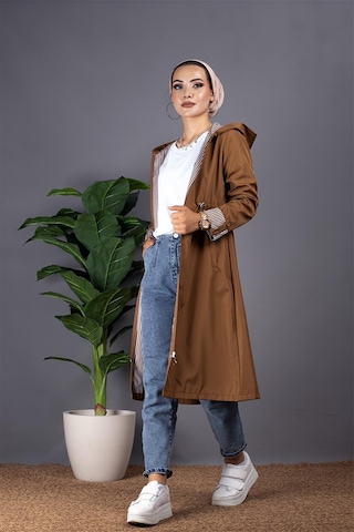 Sevitli İçi Çizgili Trençkot-kahverengi-1298-kahverengi Kahverengi