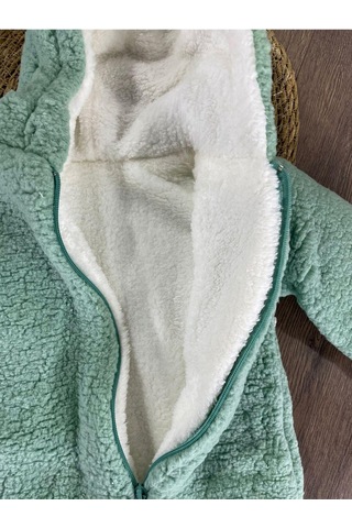 101 Dalmaçyalı Çift Kat Wellsoft Kürklü Tavşan Kulak Unisex Kışlık Bebek Tulum Yeşil