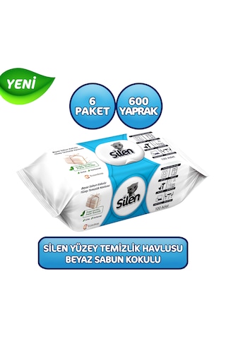 Silen Beyaz Sabun Kokulu Yüzey Temizleme Havlusu 6'lı 600 Yaprak