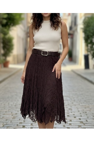 Intive Lingerie Intive Moda Ağır Güpür Dantelli Asimetrik Kesim Astarlı Kemerli M Kahverengi