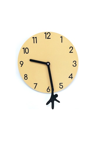 Cajuart Sarı Yelkovandan Sallanan Adam Modern Tasarım Ahşap Duvar Saati Çok Renkli