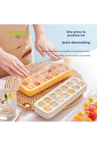 Moveevo Yiyecek Dereceli Silikon Buz Kalıbı, Basma İle Kolay Buz Çıkarma, Evde Kullanıma Uygun, Kapaklı 7 Hücre Yeşil Buzluk Kutusu Diğer