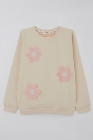 Breeze Kız Çocuk Sweatshirt Triko Papatya Aplikeli 4-8 Yaş , Krem