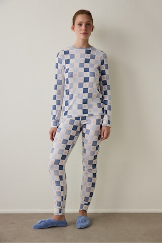 Penti Açık Mavi Ekoseli Uzun Kollu Termal Etkili Pijama Takımı