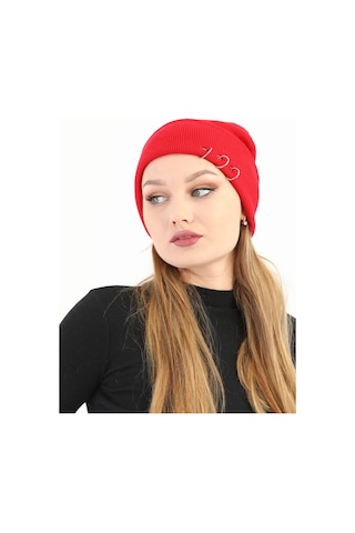 Kadın Kırmızı Piercingli Kışlık Bere Kırmızı