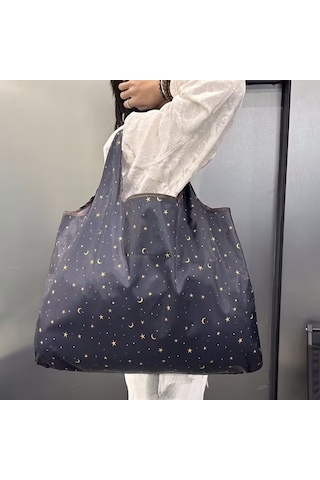 My Balli Store Büyük Boy Alışveriş Ve Pazar Çantası, Dayanıklı Polyester Omuz Tote Çanta Ay Desenli