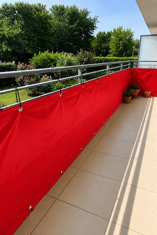 Kırmızı Renkli Balkon Branda Perdesi - 650 Gr Pvc Polyester - Kuşgözlü Ve Kolon Takviyeli Balkon Demiri Brandası Kırmızı