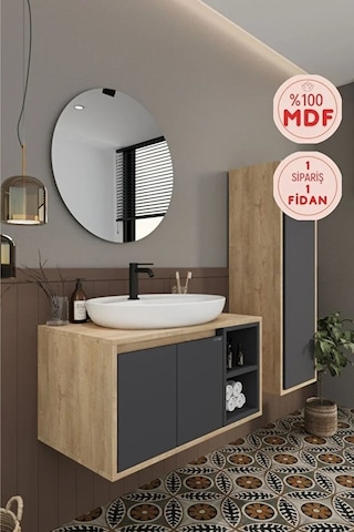 Gül 80 Cm %100 Mdf Lavabolu Banyo Dolabı Ayna Alt Dolap Lavabo Boy Dolabı Antrasit Gül 80 Cm %100 Mdf Lavabolu Banyo Dolabı Ayna Alt Dolap Lavabo Boy Dolabı Antrasit