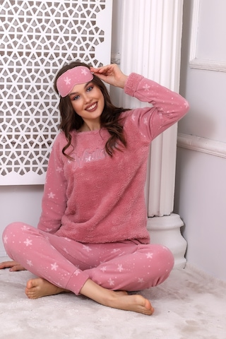 Fawn 3024 Peluş Welsoft Polar Kışlık Yumoş Kadın Pijama Takımı Pudra