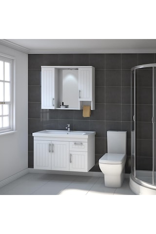 Turkuaz Frame Etajerli Lavabo 100X45 Cm Ve Lotus 100 Banyo Dolabı Çok Renkli