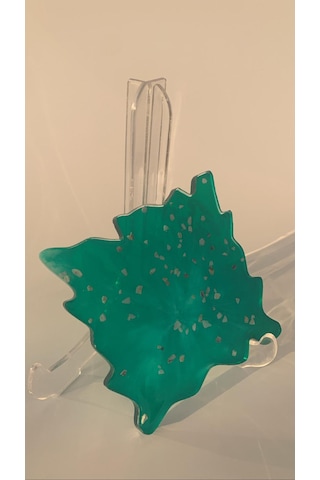 Çam Yeşili Dalgalı Kare Şekil Deniz Kabuklu Epoksi Bardak Altlığı Yeşil