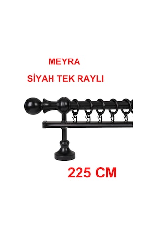 Meyra Demonte Başlıklı Ahşap Rustik Perde Askısı - Tek Raylı -siyah 225 Cm Siyah