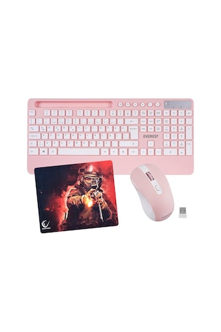 Everest Km-9676 Pembe Klavye + Mouse + Rampage 300350 35 25cm Mousepad 3lü Set Optik
