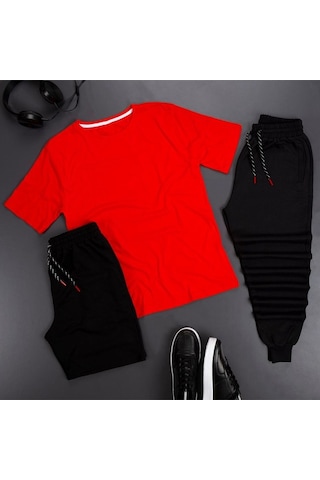 3'lü Spor Eşofman Takımı Kombini Kırmızı