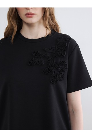 Lcw Modest Siyah Nakışlı Soft Touch Kadın Tunik