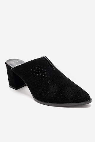 Luvishoes Toen Siyah Süet Hakiki Deri Kadın Kalın Topuklu Terlik