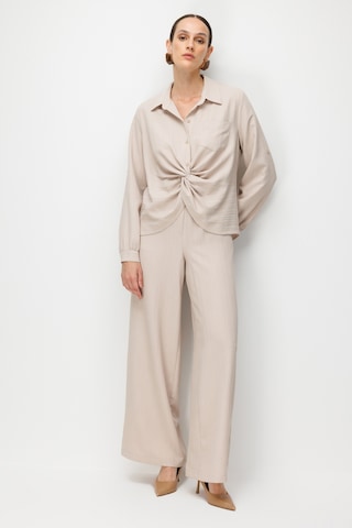 Ekol Kadın Önü Büzgülü Kumaşı Desenli Bluz 2438 Kum