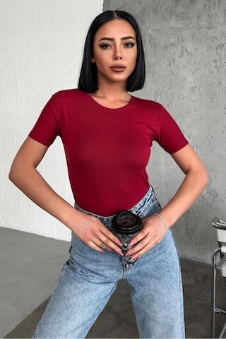 Lisinya Rahat Ve Şık Kısa Kollu Bisiklet Yaka Likralı Viskon Penye Body Bordo Çok Renkli