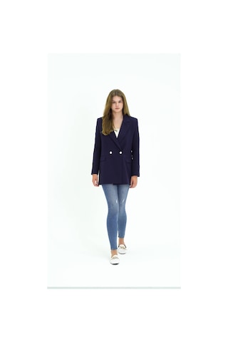 Lacivert Oversize Dokuma Blazer Ceket Lacivert