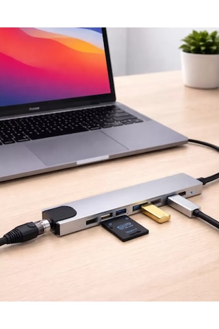 Type C Hub Çoklayıcı 8 Port Usb Hdmı Rj45 Kart Okuyucu