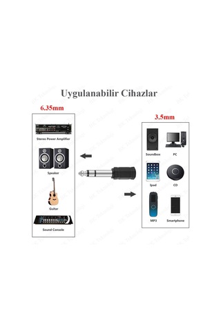 6.35mm Erkek - 3.5mm Dişi Stereo Kulaklık Ses Adaptörü Çevirici
