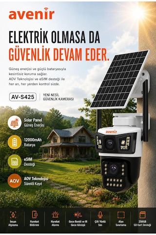 Av-s425 4g Solar Güvenlik Kamerası Elektrik Olmasa Da Güvenlik Devam Eder
