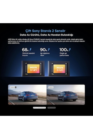 Tr A229 Ultra-w 2 Kameralı Ön Ve Arka Dış Su Geçirmez 4k+4k Sony Starvis 2 Sensörlü Dual Hdr Wi-fi 6 Gps'li Araç