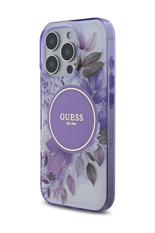 Apple iPhone 16 Pro Uyumlu Kılıf Guess Lisanslı Magsafe Şarj Özellikli Flower Tonal Circle Mor