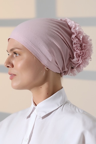 Kadın Fırfırlı Güpürlü Tesettür Topuz Bone - Pembe Pembe
