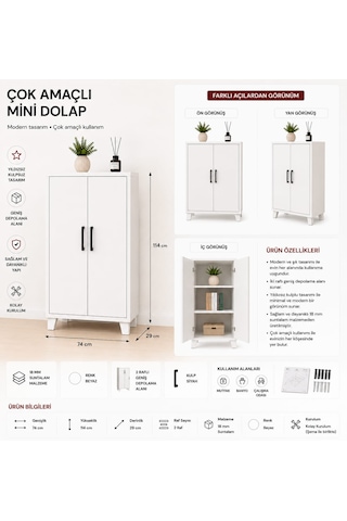 İki Kapaklı Çok Amaçlı Dolap Beyaz