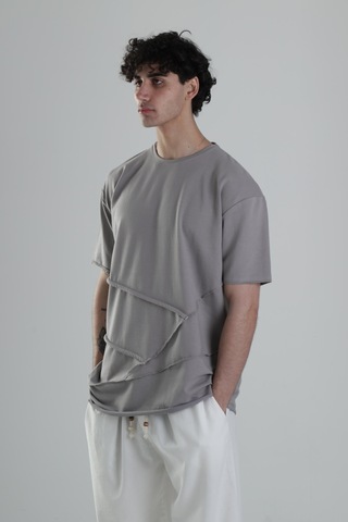 Cocopelli Gri Halat Detaylı Tasarım T-shirt Coc2117 Gri