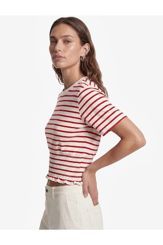 Koton Koton X Sibil Çetinkaya - Slim Fit Gipeli Bisiklet Yaka Kısa Kollu Çizgili Denizci Tişörtü Kırmızı Çizgili 6sak50034uk