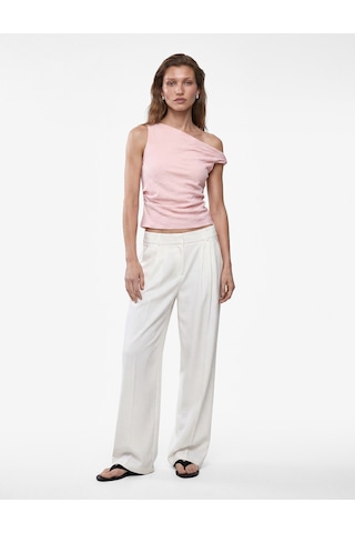 Koton Keten Görünümlü Slim Fit Kolsuz Asimetrik Kesim Kayık Yaka Bluz Pembe 6sak30086pw Gül