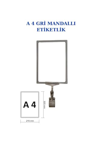 5 Adet Gri A5 Mandallı Raf Sepet Etiketi Çerçeveli Etiketlik Gri