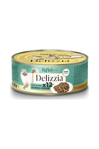Delizzia Sos İçinde Parça Etli Somonlu Ve Tavuklu Yetişkin Kedi Maması 12 X 85 Gr.