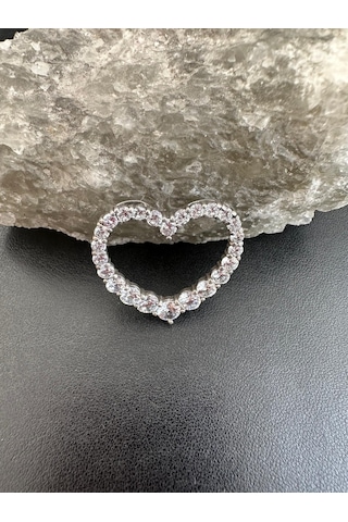 Kalp Modelli Zirkon Taşlı Gümüş Kolye Ucu