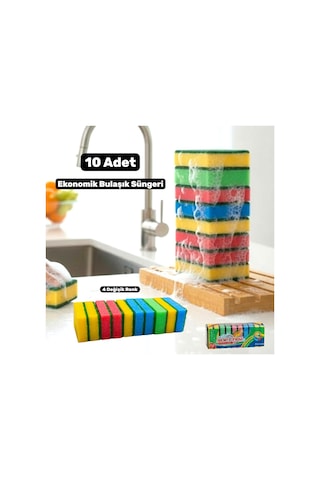 Technow Klasik 9 X 6 Cm 4 Renkli Düz Bulaşık Süngeri 10 Adet