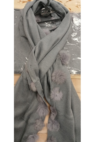 Angora Ponponlu Şal 60x180 - Gri Gri