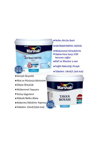 Marshall Antibakteriyel Hijyen Iç Cephe Boyası 15Lt=20Kg+Marshall (278612850)