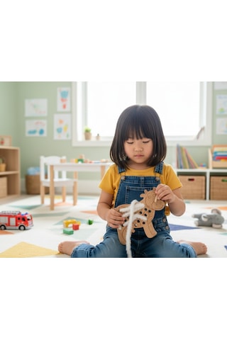 Montessori Ahşap İp Geçirme İnek Oyuncağı İnce Beceri Geliştirici Bağlama Ve Düğüm Atma Koordinasyon