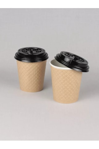Softhomecraft Karton Bardak İki Katmanlı 250 Ml 100 Adet, Kraft, Kapaklı 173946752 100 adet