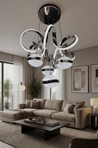 Kıvrım 4 Top Simli Modern Sarkıt Salon - Oturma Odası Led Avize Çok Renkli