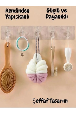 5 Li Kendinden Yapışkanlı Şeffaf Askılık Güçlü Mutfak Ve Banyo Duvar Askısı
