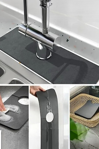 Su Emici Sihirli Lavabo Kenar Matı Musluk Altı Kurulama Mutfak Banyo Evye Su Tutucu Mat 38x13 Cm