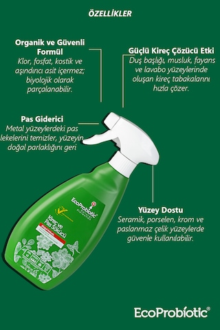Organik Kireç Ve Pas Sökücü Sprey Güçlü Doğal Temizlik 500 Ml. Tekli