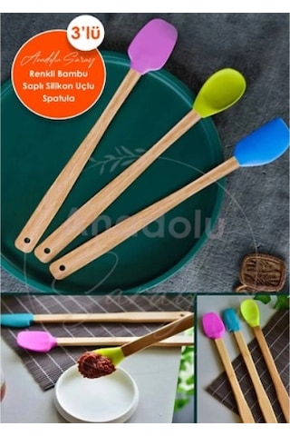 Kapamarka Silikon Uçlu Isıya Dayanıklı Bambu Spatula 3'lü Set Diğer